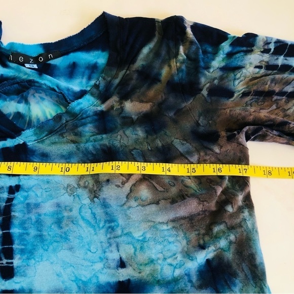 Mezon Woman’s Tie Dyed Burnout Silky Back 3/4 Sleeves Top Size S - Picture 14 of 15